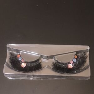 Decorative Black False Eyelashes with Gem Accents